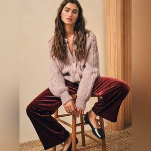NWT Faherty Silk Velvet Genevieve Pant M in Maroon Banner